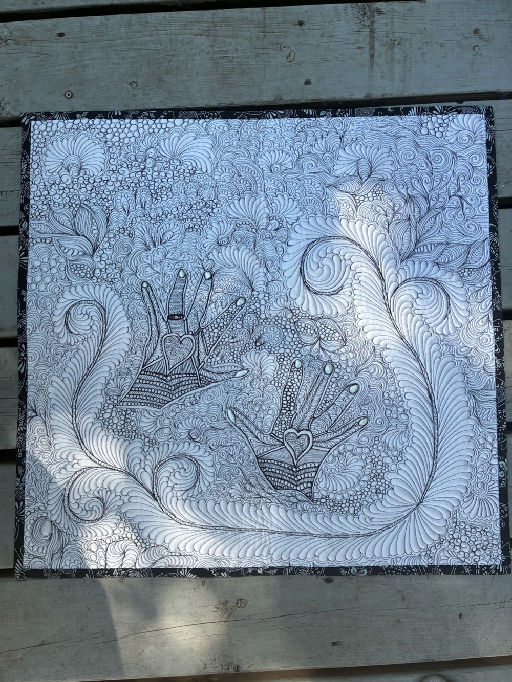 One of a Kind Handmade Quilted Wall Tapestry “Loving Hands”